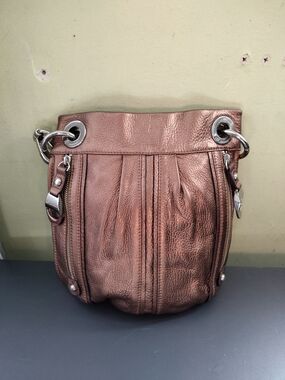 B. Makowsky Metallic Bronze Leather Bucket Bag